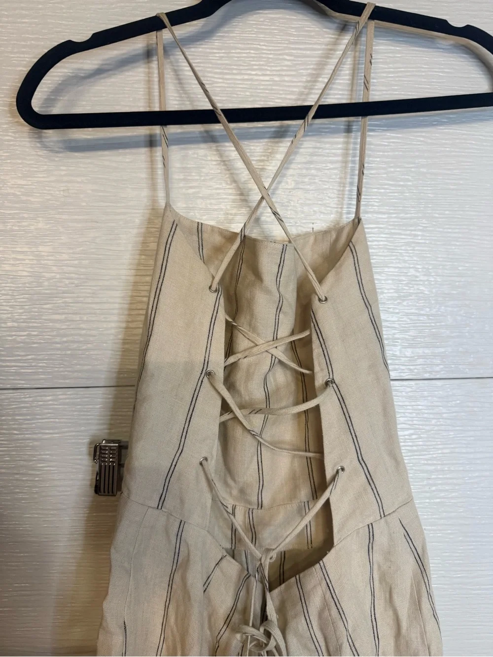 REFORMATION JAGER BEIGE LINEN STRIPED JUMPSUIT 6